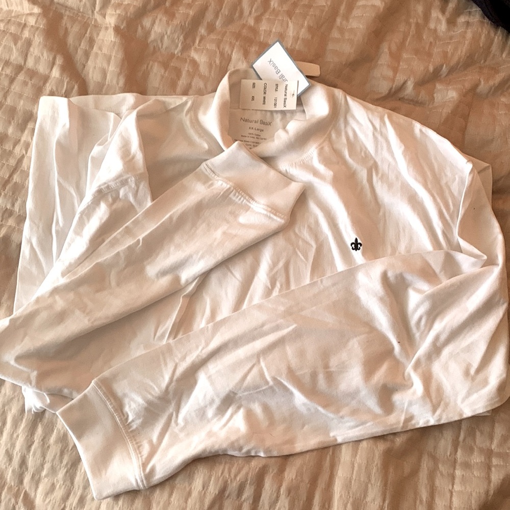Natural BasiX - XXL - White Mens Shirt - Long Sleeve - Mock Neck - 100% cotton